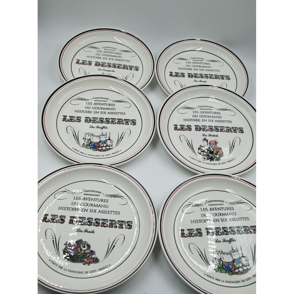 Gien France Les Desserts Plates Set of 6 Marie-Pierre Boitard French Faience